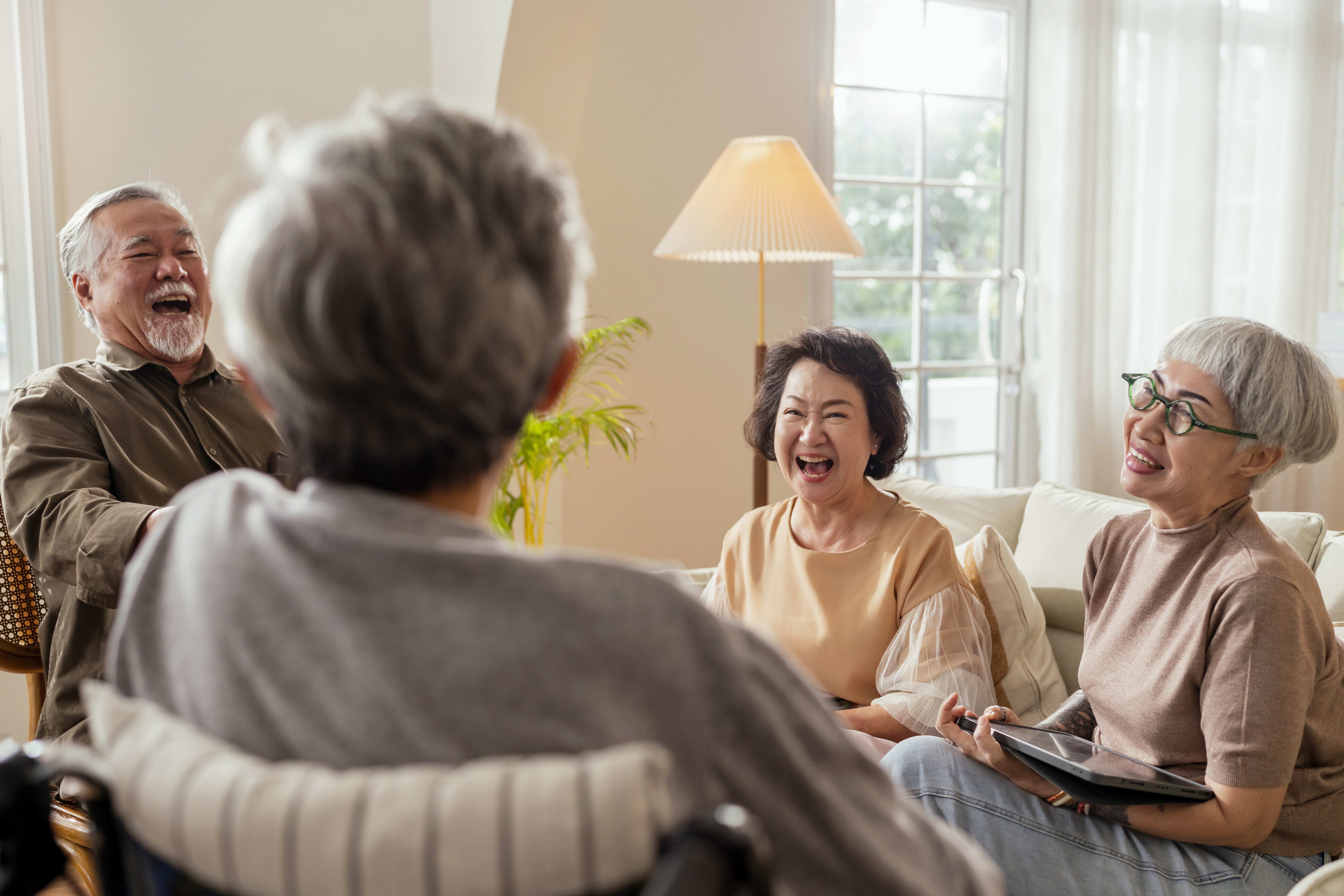 old senior asian friends retired people hapiness positive laugh